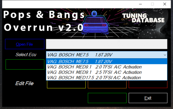 Pops and Bangs Overrun Tool for Bosch ME7 MED9 MED17 ECUs
