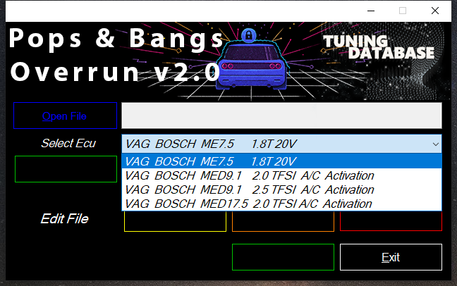 Overrun Pops and Bangs Tool for BOSCH ME7.5, MED9, MED17.5 ECUs