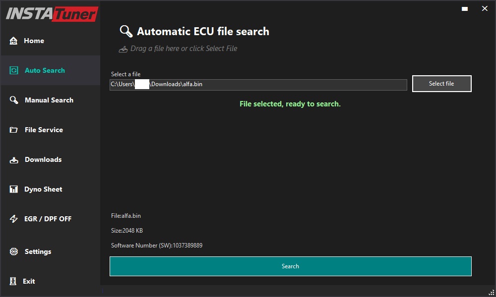 INSTATuner Automatic ECU File Search - Drag and Drop Binary
