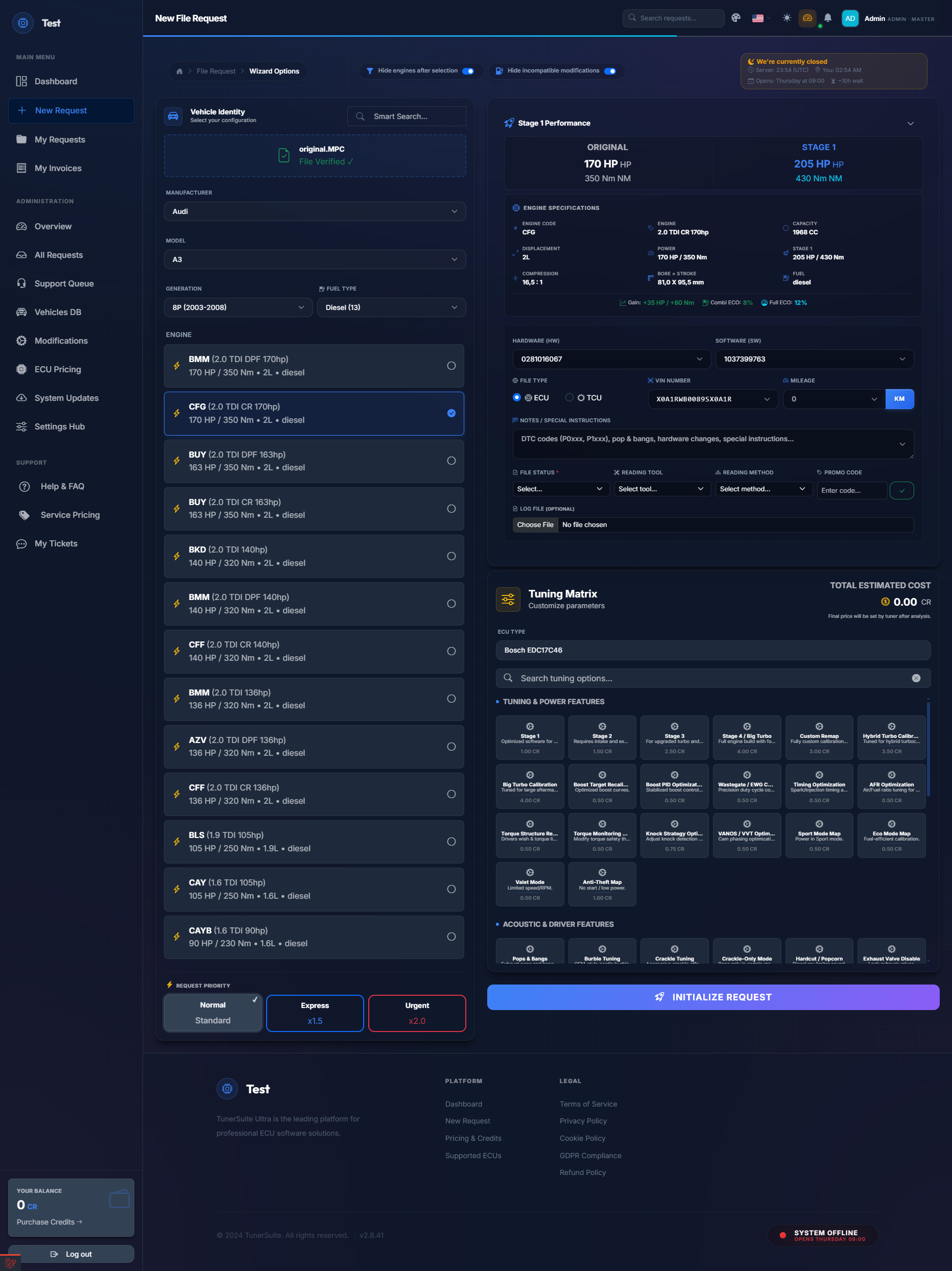 TunerSuite Ultra portal — main screen